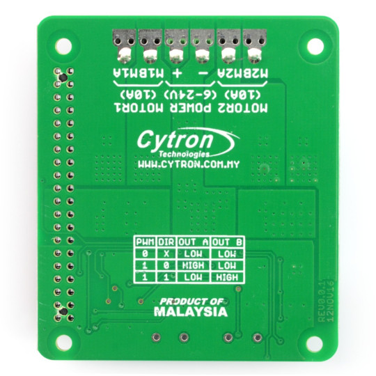 Cytron HAT-MDD10 - двоканальний контролер двигуна постійного струму 24V/10A - щит для Raspberry Pi