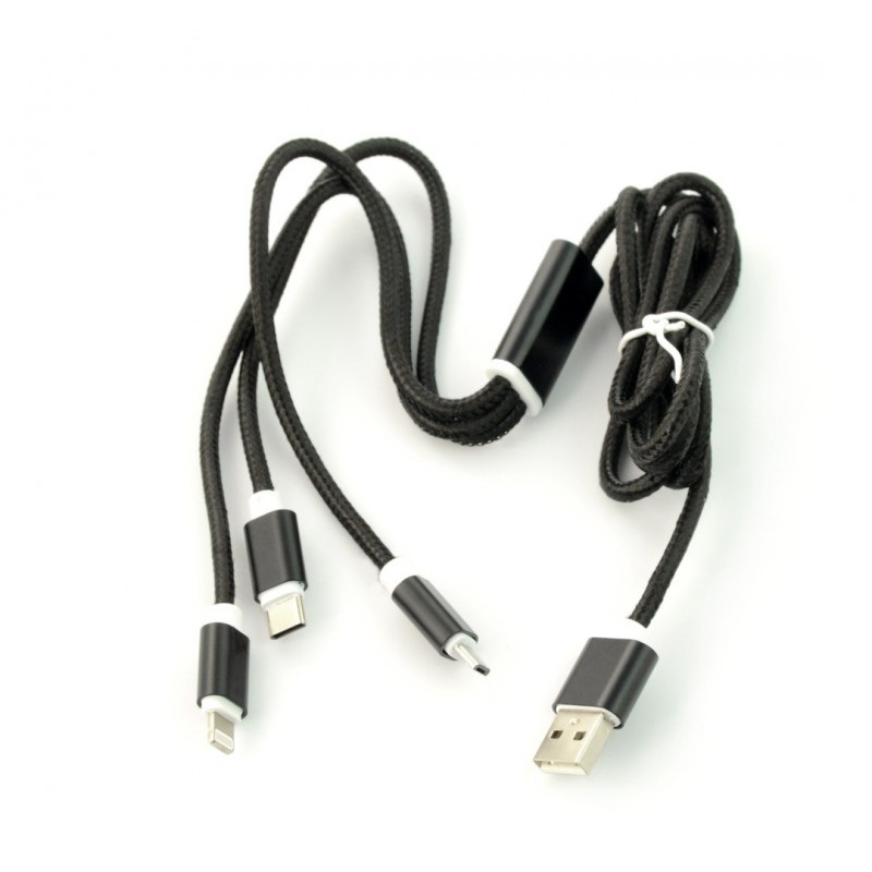 Kabel 3w1 USB typu A do micro USB, Lightning, USB typu C