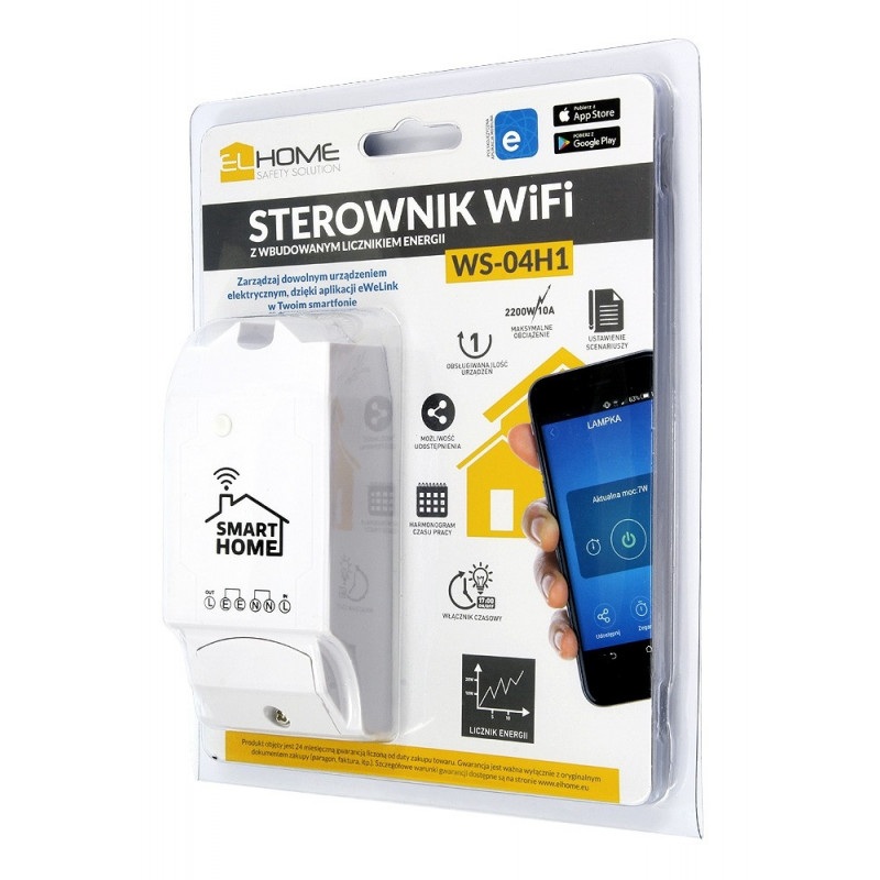 EL Home WS-04H1 - przekaźnik 230V/10A - przełącznik WiFi Android / iOS + pomiar energii 2200W