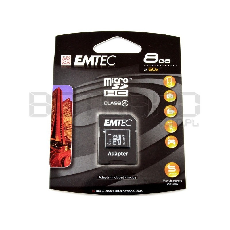 Karta pamięci EMTEC micro SD / SDHC 8GB klasa 4 z adapterem
