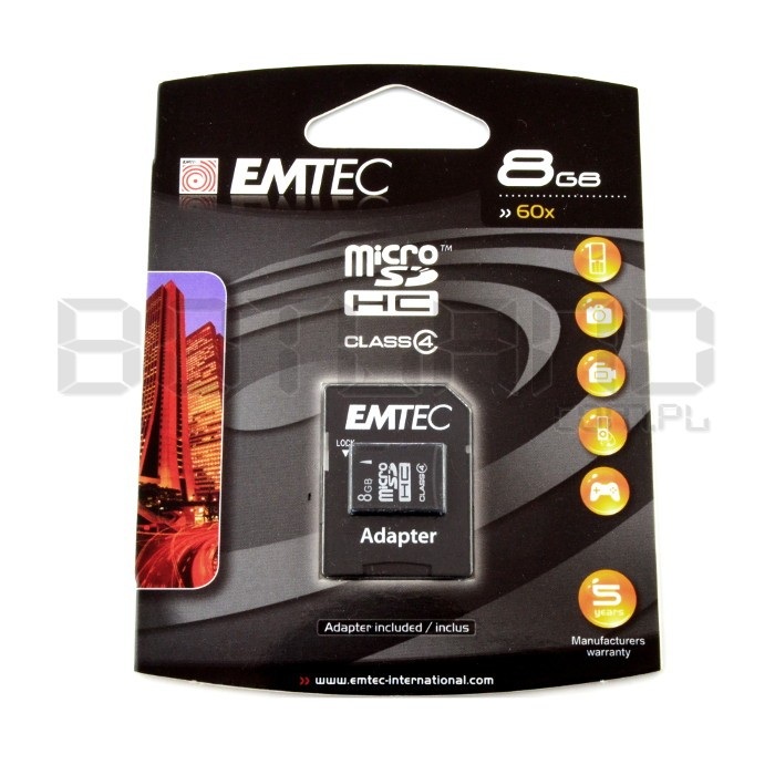 Karta pamięci EMTEC micro SD / SDHC 8GB klasa 4 z adapterem