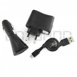 Zestaw zasilaczy - ładowarek AC / DC / USB / MicroUSB 1A EZ-116