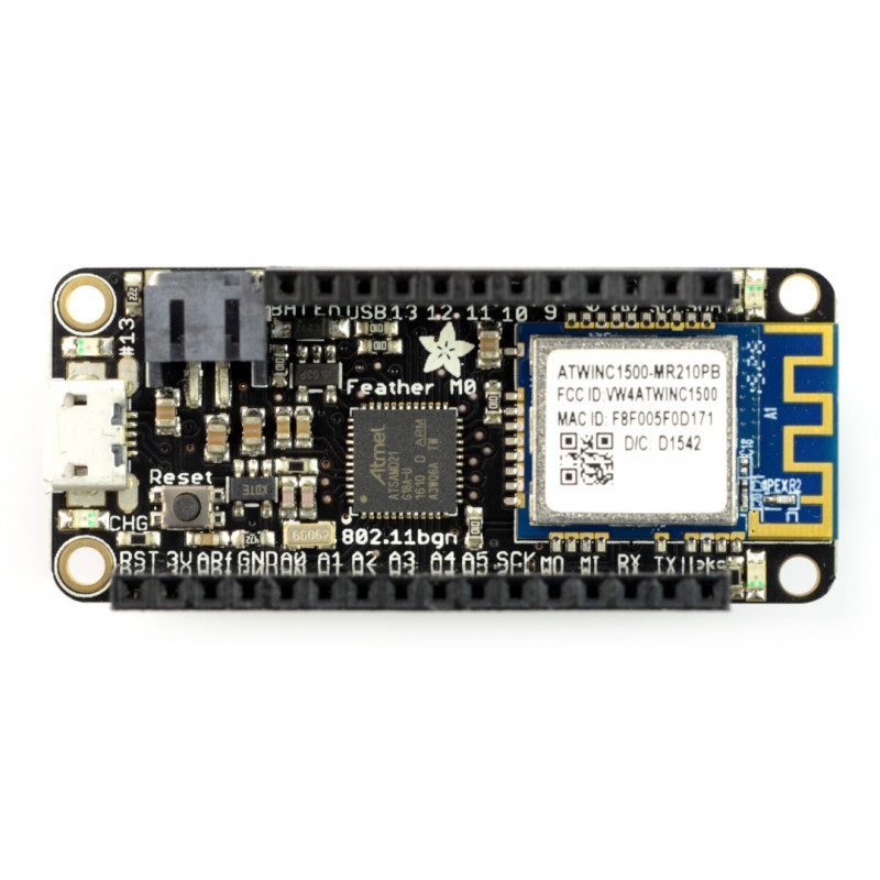 Adafruit Feather M0 WiFi 32-bit + antena PCB - ze złączami - zgodny z Arduino