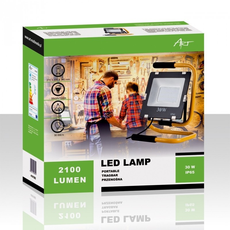 Lampa przenośna LED ART, 30W, 2100lm, IP65, AC230V, 4000K + stojak + przewód 2m + wtyczka - biały naturalny