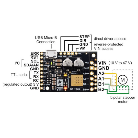 Tic T249 - USB-контролер крокового двигуна 47 В/4,5 А - Зібраний - Pololu 3138