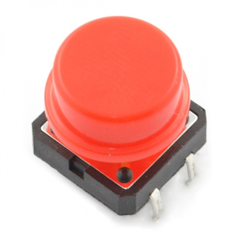 Tact Switch 12x12 mm z nasadką okrągły - czerwony