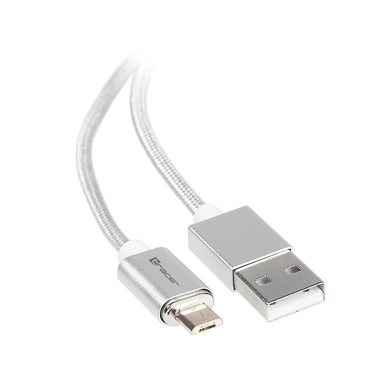 Przewód magnetyczny TRACER USB A - microUSB 1m srebrny