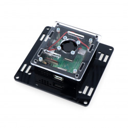 Obudowa Raspberry Pi model 3A+ Vesa v2 do montażu na monitor - czarno-przezroczysta + wentylator