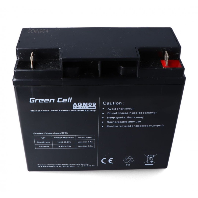 Akumulator żelowy 12V 18Ah Green Cell
