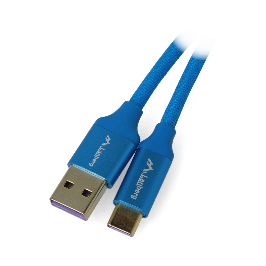 Przewód Lanberg USB A 2.0 - USB C niebieski oplot 5A - 0,5m