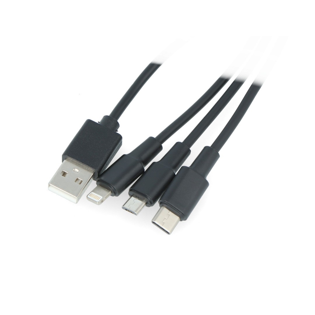 Przewód Lanberg Combo 3w1 USB typ A - microUSB + lightning + USB typ C 2.0 czarny PCV - 1,8m