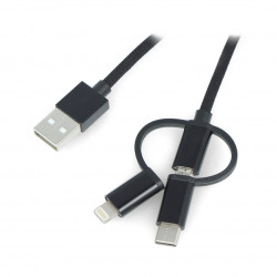 Przewód Lanberg 3w1 USB typ A - microUSB + lightning + USB typ C 2.0 czarny PCV - 1,8m