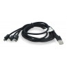 Przewód Lanberg Combo  3w1 USB typ A - microUSB + lightning + USB typ C 2.0 czarny, oplot materiałowy - 1,8m - zdjęcie 2