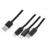 Przewód Lanberg Combo  3w1 USB typ A - microUSB + lightning + USB typ C 2.0 czarny, oplot materiałowy - 1,8m - zdjęcie 1