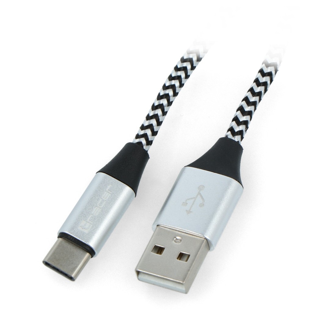 Przewód TRACER USB A - USB C 2.0 czarno - srebrny oplot - 1m