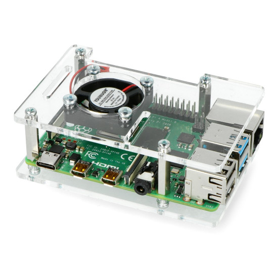 Відкритий корпус Raspberry Pi 4B/3B+/3B/2B з вентилятором - прозорий