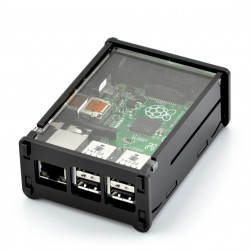 Obudowa Raspberry Pi Model B+ czarno-przezroczysta z klapką