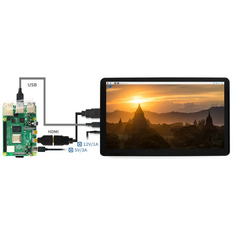 Ekran dotykowy pojemnościowy LCD IPS 15,6'' (H) 1920x1080px HDMI + USB dla Raspberry Pi 4B/3B+/3B/Zero + obudowa