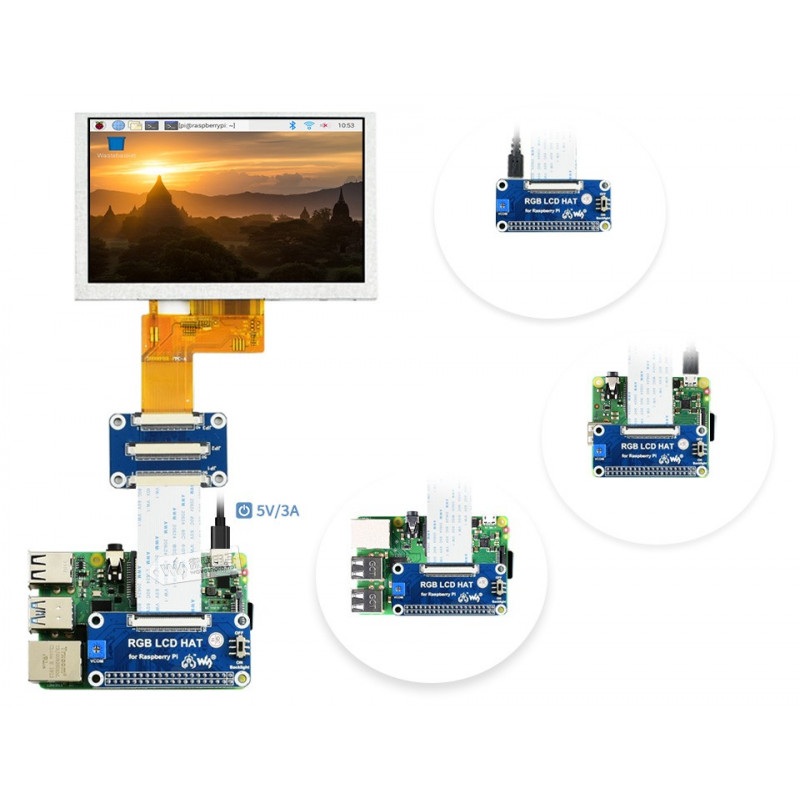 Ekran Waveshare DPI - LCD IPS 5'' 800x480px dla Raspberry Pi 4B/3B+/3B/Zero