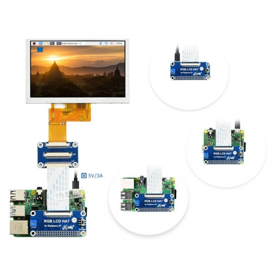 Екран DPI - LCD IPS 5'' 800x480px для Raspberry Pi 4B/3B+/3B/Zero - Waveshare 16381