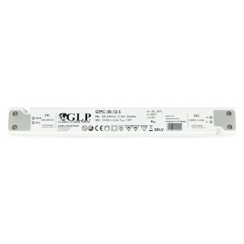 Zasilacz do taśm i pasków LED GTPC-30-12-S 12V/2,5A/30W