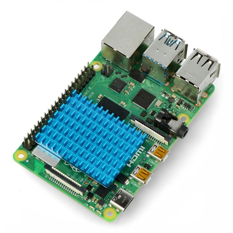 Radiator 40x30x5mm dla Raspberry Pi 4 z taśmą termoprzewodzącą - niebieski