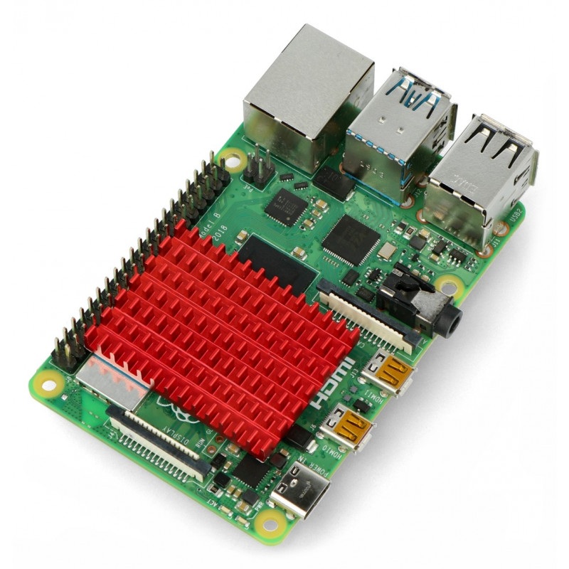 Radiator 40x30x5mm dla Raspberry Pi 4 z taśmą termoprzewodzącą - czerwony