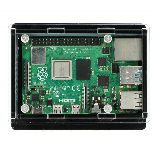 Корпус Raspberry Pi 4B box V2 для установки на DIN-рейку — черный и прозрачный.