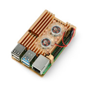 Obudowa do Raspberry Pi 4B z 2 wentylatorami - metalowa - złota