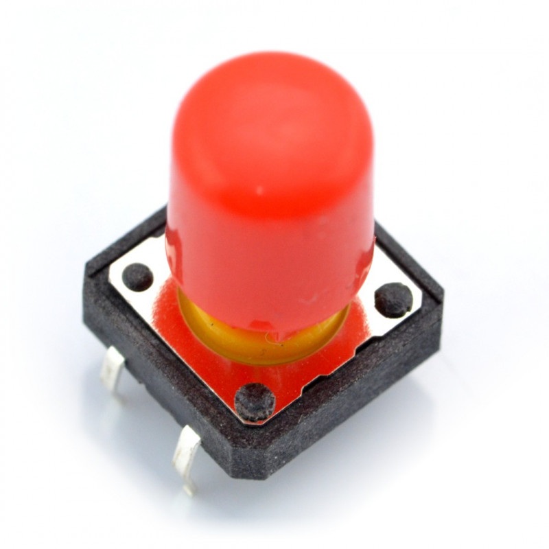 Tact Switch 12x12 mm z nasadką długi - czerwony