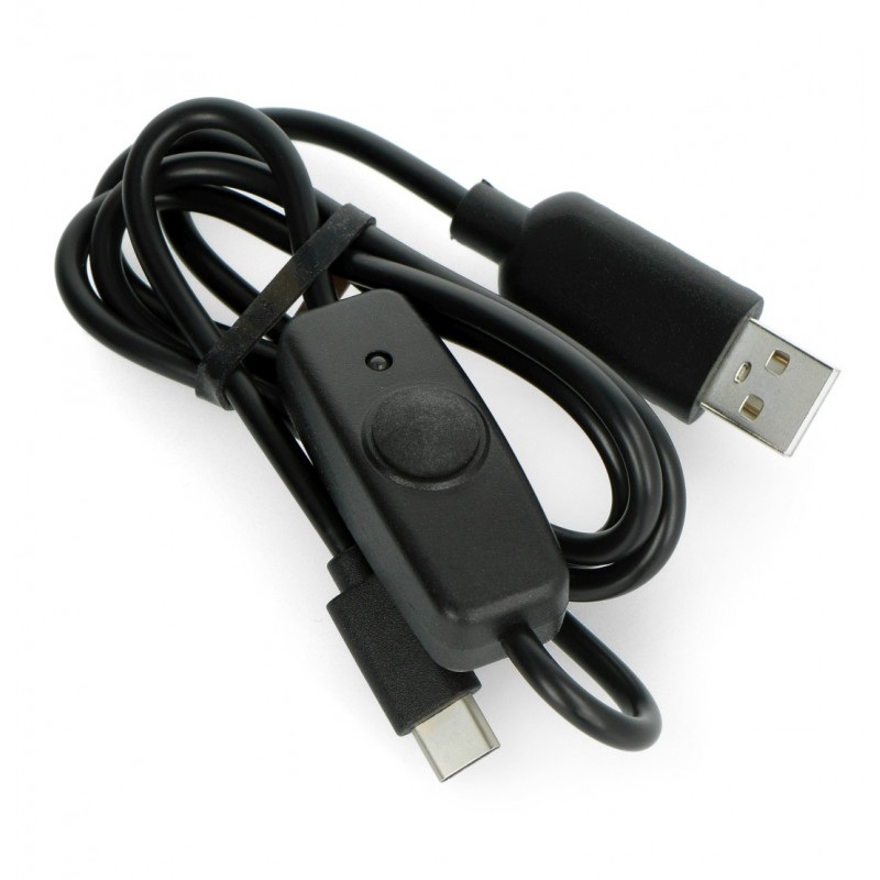 Przewód USB A - USB C z przełącznikiem On/Off czarny - 0,9m