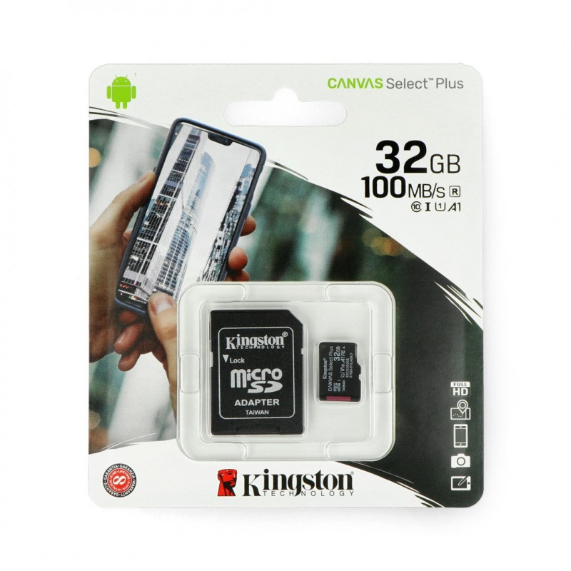 Karta pamięci Kingston Canvas Select Plus microSD 32GB 100MB/s UHS-I klasa 10 z adapterem
