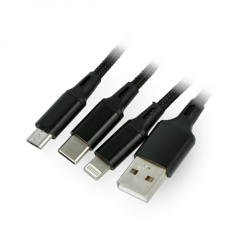 Kabel 3w1 USB - Micro USB USB typu C Lightning M-Life 1m - czarny