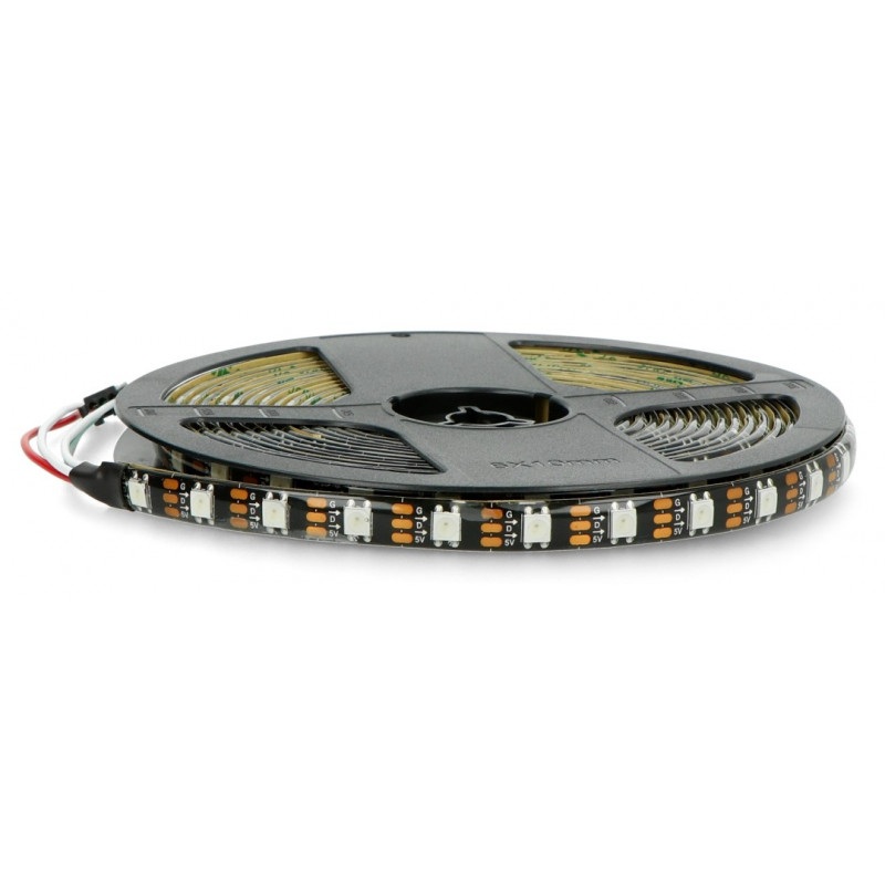 Pasek LED RGB WS2812B - cyfrowy, adresowany - IP65 60 LED/m, 18W/m, 5V - 5m - czarny