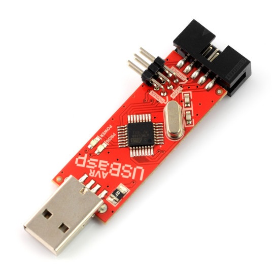 Programator AVR zgodny USBasp ISP + taśma IDC - czerwony