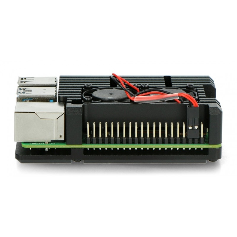Obudowa do Raspberry Pi 4B - aluminiowa z dwoma wentylatorami - czarna
