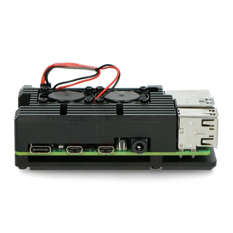 Obudowa do Raspberry Pi 4B - aluminiowa z dwoma wentylatorami - czarna