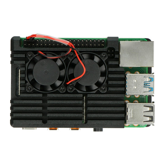 Корпус JustPi для Raspberry Pi 4B - алюмінієвий з двома вентиляторами - чорний - LT-4B02