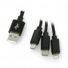 Przewód Maxlife Nylon 3w1 USB typ A - microUSB + lightning + USB typ C - czarny - 1m - zdjęcie 1