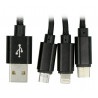 Przewód Maxlife Nylon 3w1 USB typ A - microUSB + lightning + USB typ C - czarny - 1m - zdjęcie 2