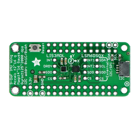 LSM6DSOX + LIS3MDL IMU 9DoF FeatherWing - 3-осьовий акселерометр, гіроскоп та магнітометр - щит для Feather - Adafruit 4565