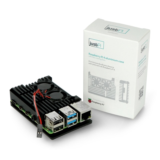 Корпус JustPi для Raspberry Pi 4B - алюмінієвий з двома вентиляторами - чорний - LT-4B02
