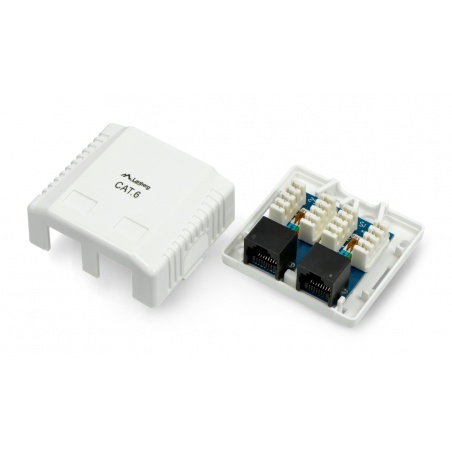 Gniazdko natynkowe 2x RJ45 Lanberg - białe - kat.6 Gniazdko natynkowe 2x RJ45 Lanberg - białe - kat.6