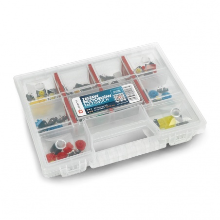 Zestaw przycisków Tact Switch 12x12mm 50szt. - kolorowe nasadki + organizer Zestaw przycisków Tact Switch 12x12mm 50szt. - kolorowe nasadki + organizer