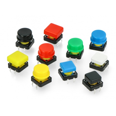 Zestaw przycisków Tact Switch 12x12mm 50szt. - kolorowe nasadki + organizer Zestaw przycisków Tact Switch 12x12mm 50szt. - kolorowe nasadki + organizer