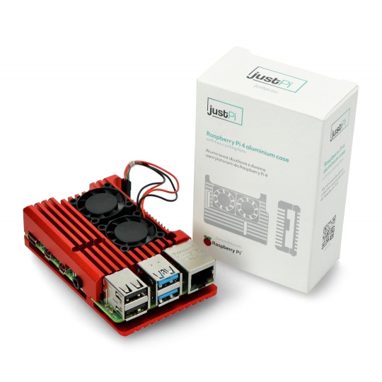 Корпус justPi для Raspberry Pi 4B - алюміній з двома вентиляторами - червоний