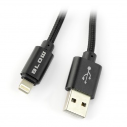 Przewód USB A - Lightning do iPhone / iPad / iPod - w oplocie Blow - czarny 1,5m