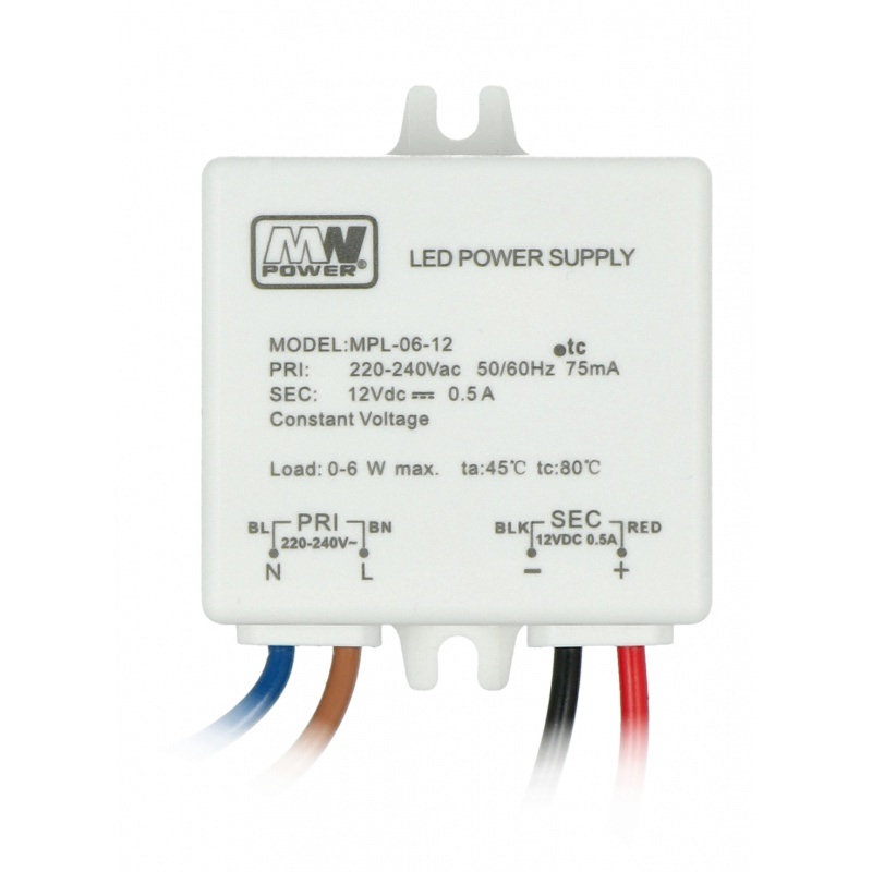 Zasilacz do taśm i pasków LED MW Power MPL-06-12 12V / 0,5A / 6W