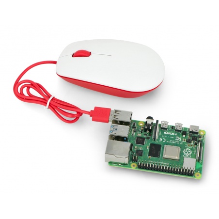 Mysz optyczna przewodowa Raspberry Pi 4B/3B+/3B/2B oficjalna - czerwono-biała Mysz optyczna przewodowa Raspberry Pi 4B/3B+/3B/2B oficjalna - czerwono-biała