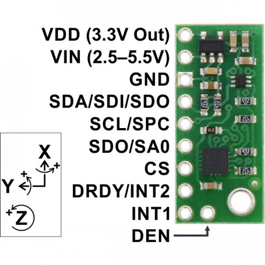 L3GD20H 3-осьовий цифровий гіроскоп I2C SPI - Pololu 2129